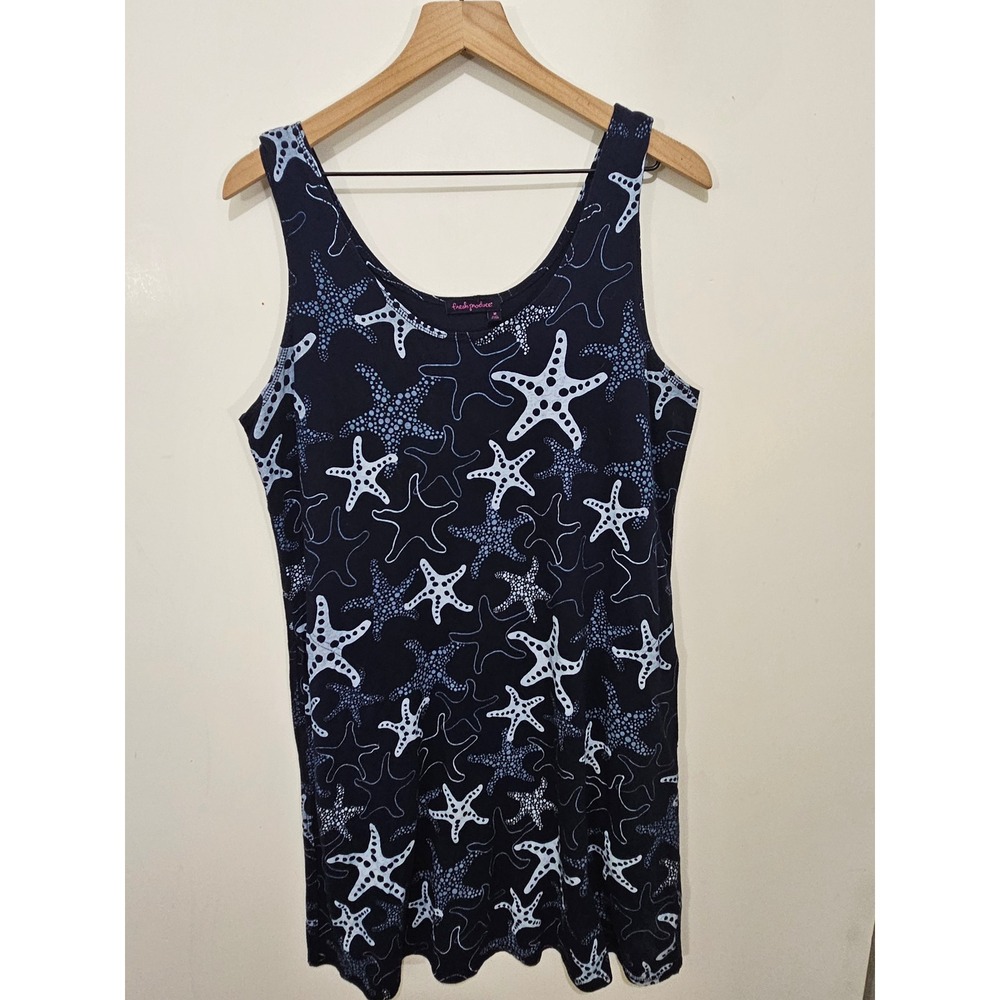 Fresh Produce Navy Blue Starfish Print Cotton Tank Dress Womens Medium USA Made